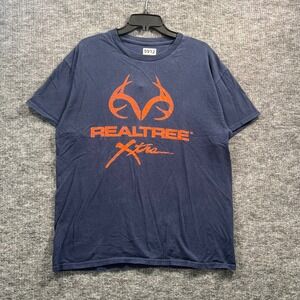 Realtree Xtra Graphic T-Shirt Navy Blue Orange Logo Mens Large